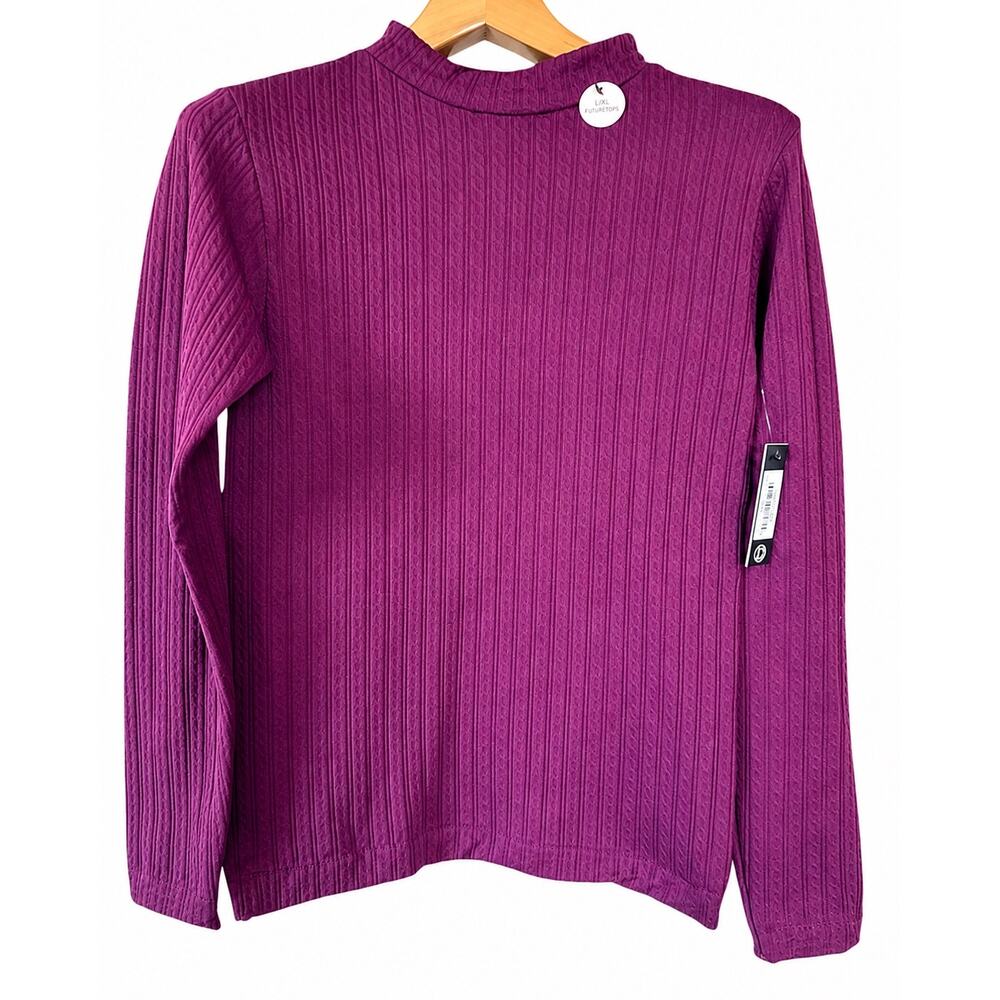NWT Dictionary Women’s Large Extra Large Plum Fleece Mock Neck Cable Knit Top